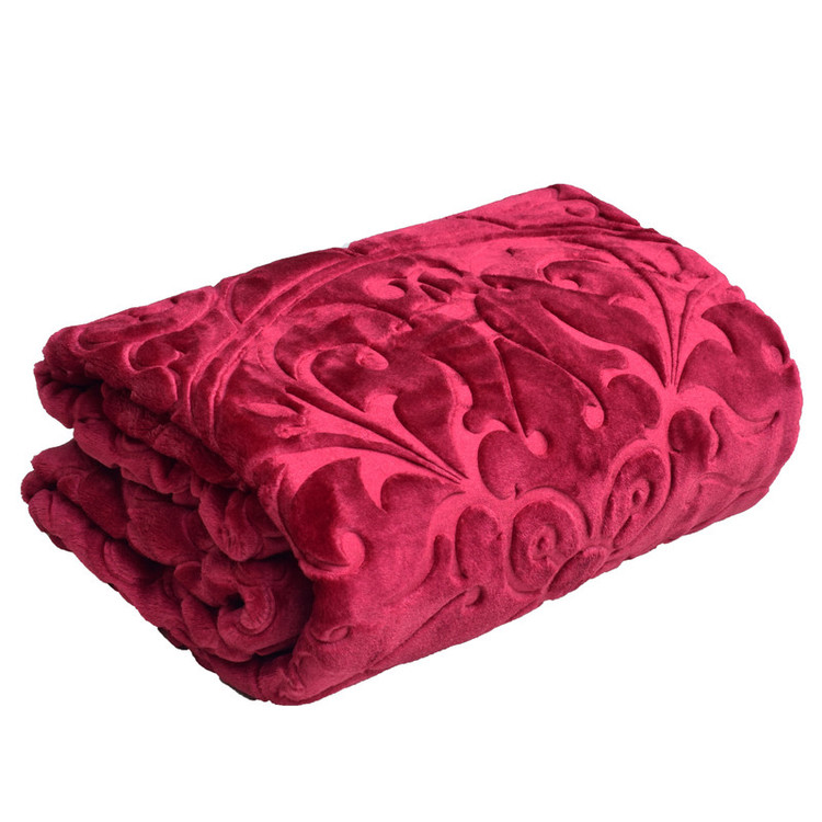 پتو گلبافت دو نفره گلبرجسته قرمز اناری