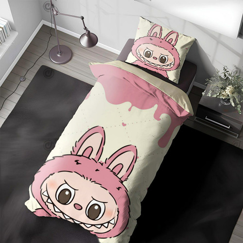 سرویس روتختی یک نفره طرح لبوبو برند آنسل با پارچه سهبعدی و لحاف دو رو مغزیدوزی شده