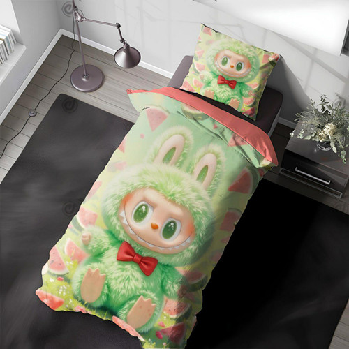 سرویس روتختی یک نفره طرح لبوبو برند آنسل با پارچه سهبعدی و لحاف دو رو مغزیدوزی شده