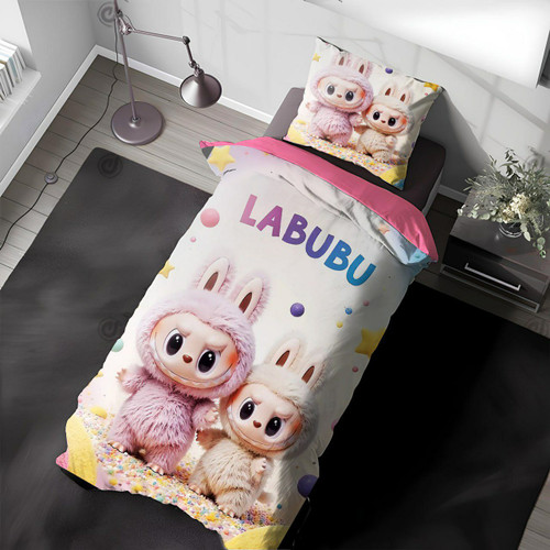 سرویس روتختی یک نفره طرح لبوبو برند آنسل با پارچه سهبعدی و لحاف دو رو مغزیدوزی شده