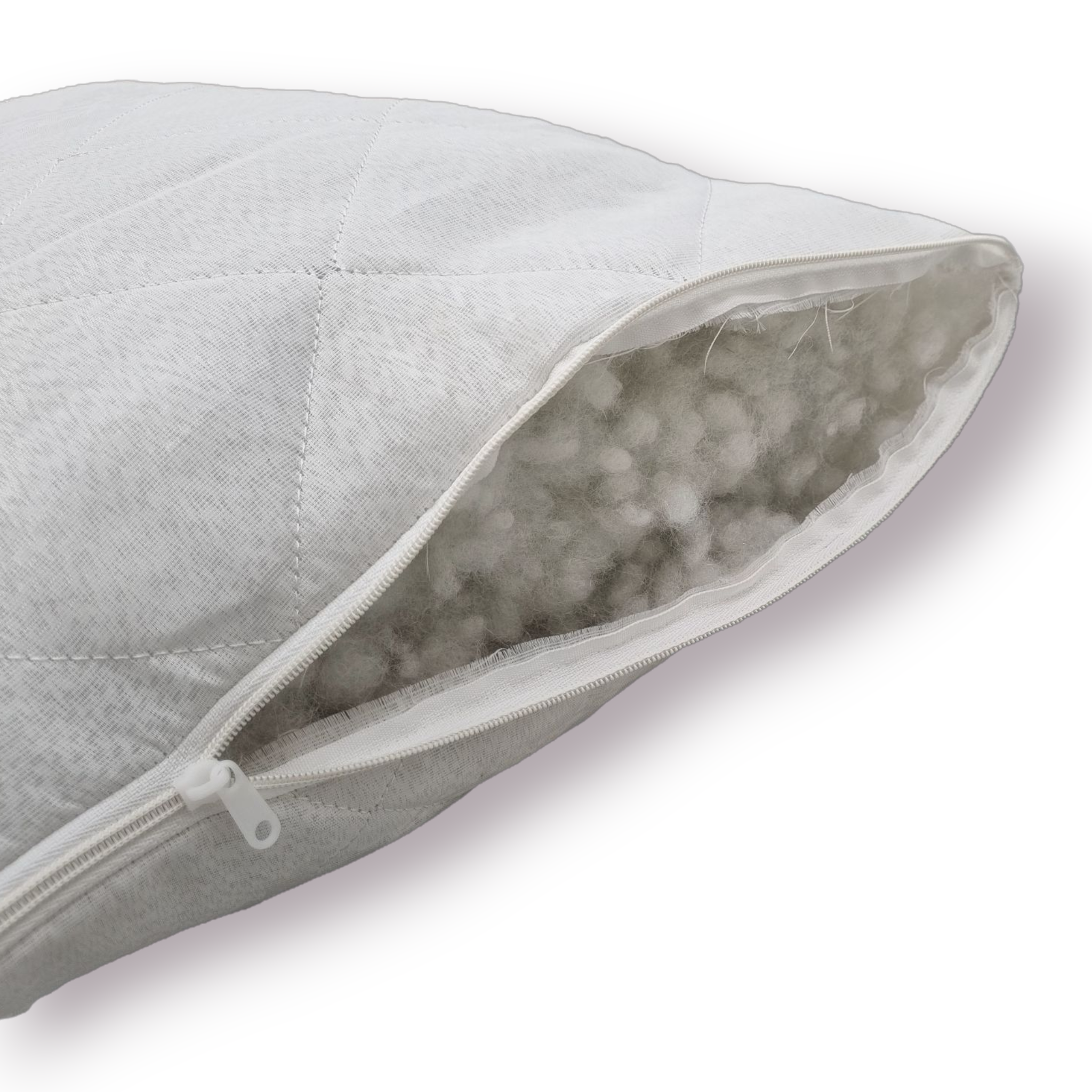 بالش هالو آلامتو کالا از جنس پارچه رویال با الیاف توپی سفید و زیپ‌دار