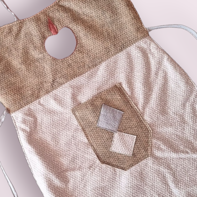 پیشبند آشپزخانه مخمل مبلی با لایه داخلی نمدی و پشت اسپاند، دارای گردنی و بندیکت برای فیکس شدن، طراحی زیبا و مقاوم مناسب آشپزی و کارگاه