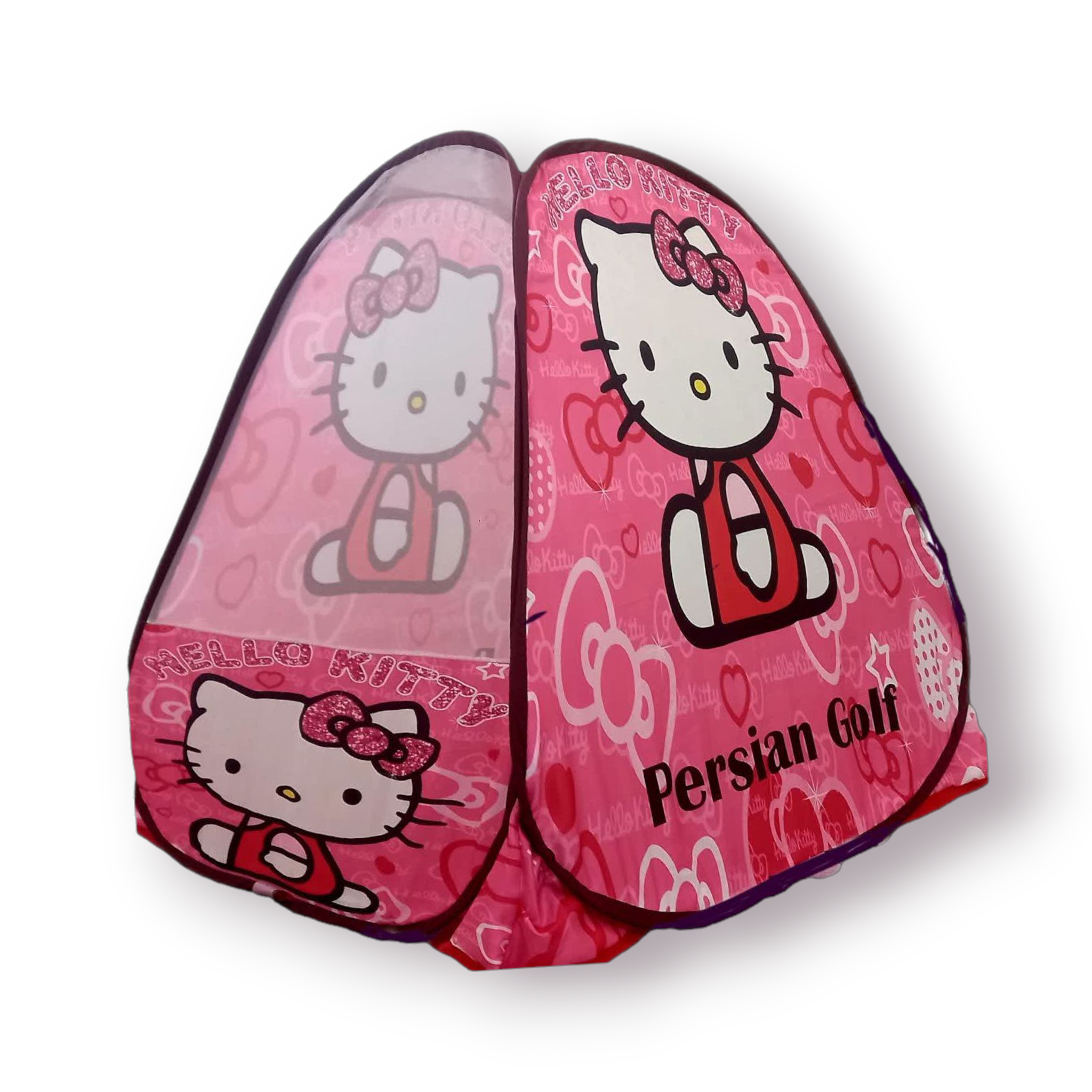 چادر بازی کودک فانتزی با بدنه پلی‌استر مقاوم، توری حریر، درب شمعی و فنر فولادی – سایز ۱۳۰×۱۳۰