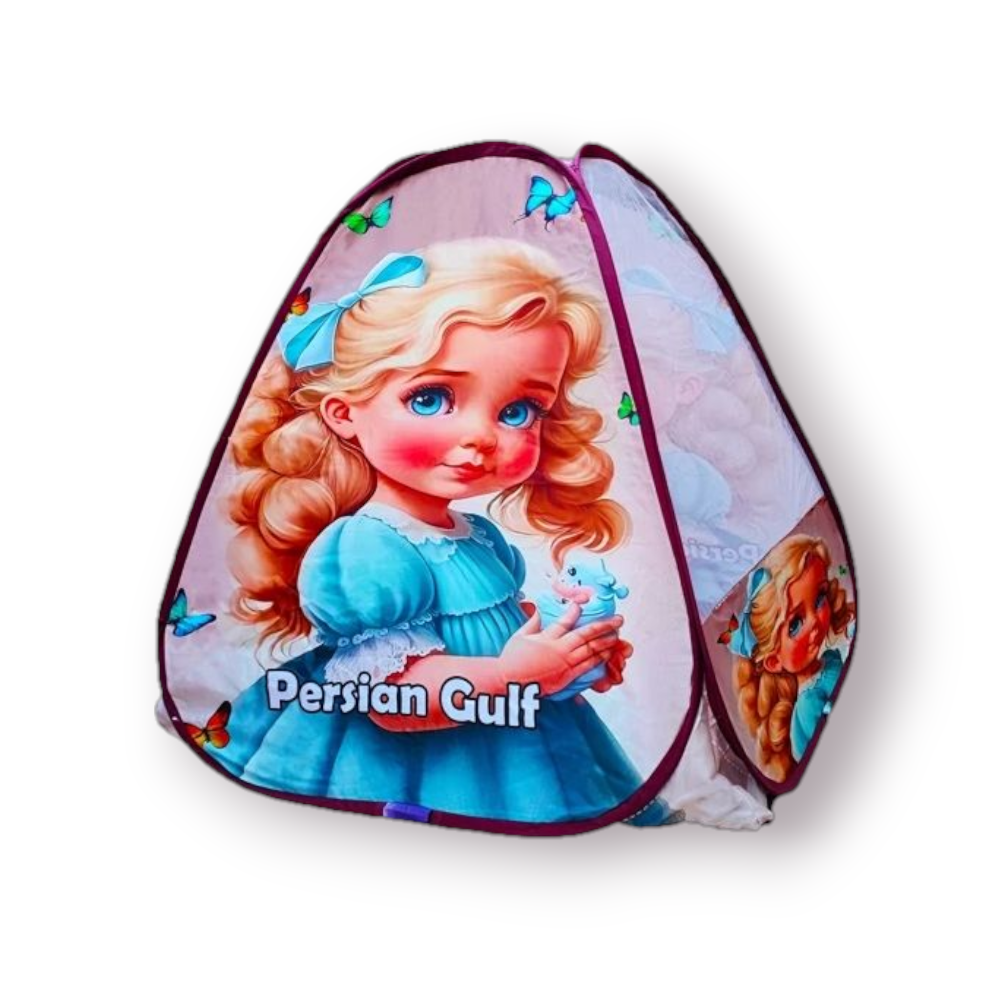 چادر بازی کودک فانتزی با بدنه پلی‌استر مقاوم، توری حریر، درب شمعی و فنر فولادی – سایز ۱۳۰×۱۳۰