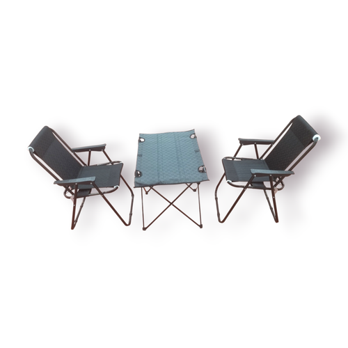 ست میز استراکچر تاشو همراه دو صندلی سفری برزنت ژاکارد مناسب کمپینگ و سفر