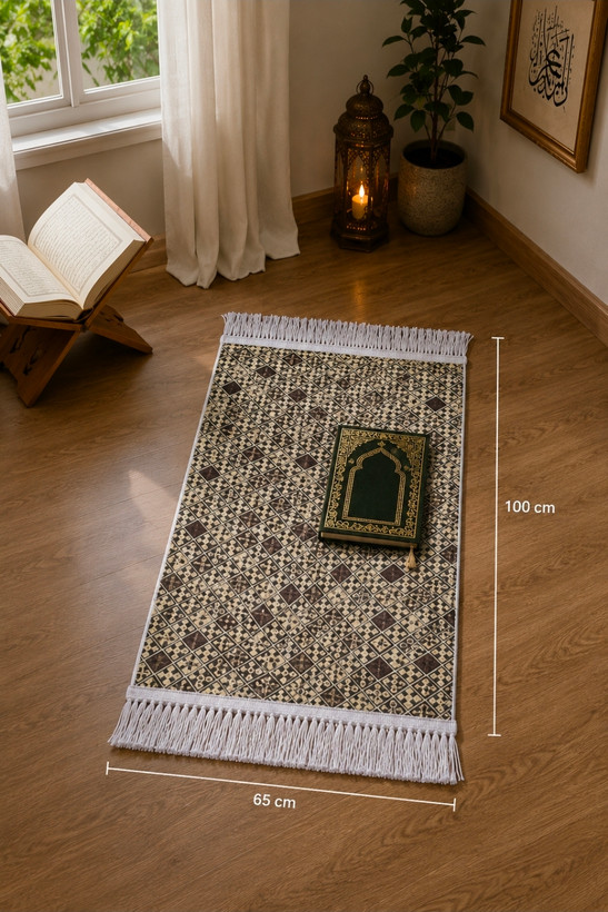 سجاده ترکمن ریشهدار با طرح سنتی و پارچه ضخیم PP